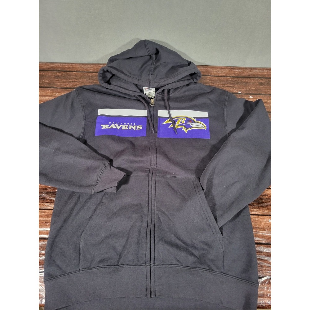 Majestic Baltimore Ravens Full Zip Hoodie Black Fleece Sweatshirt  Adult Medium